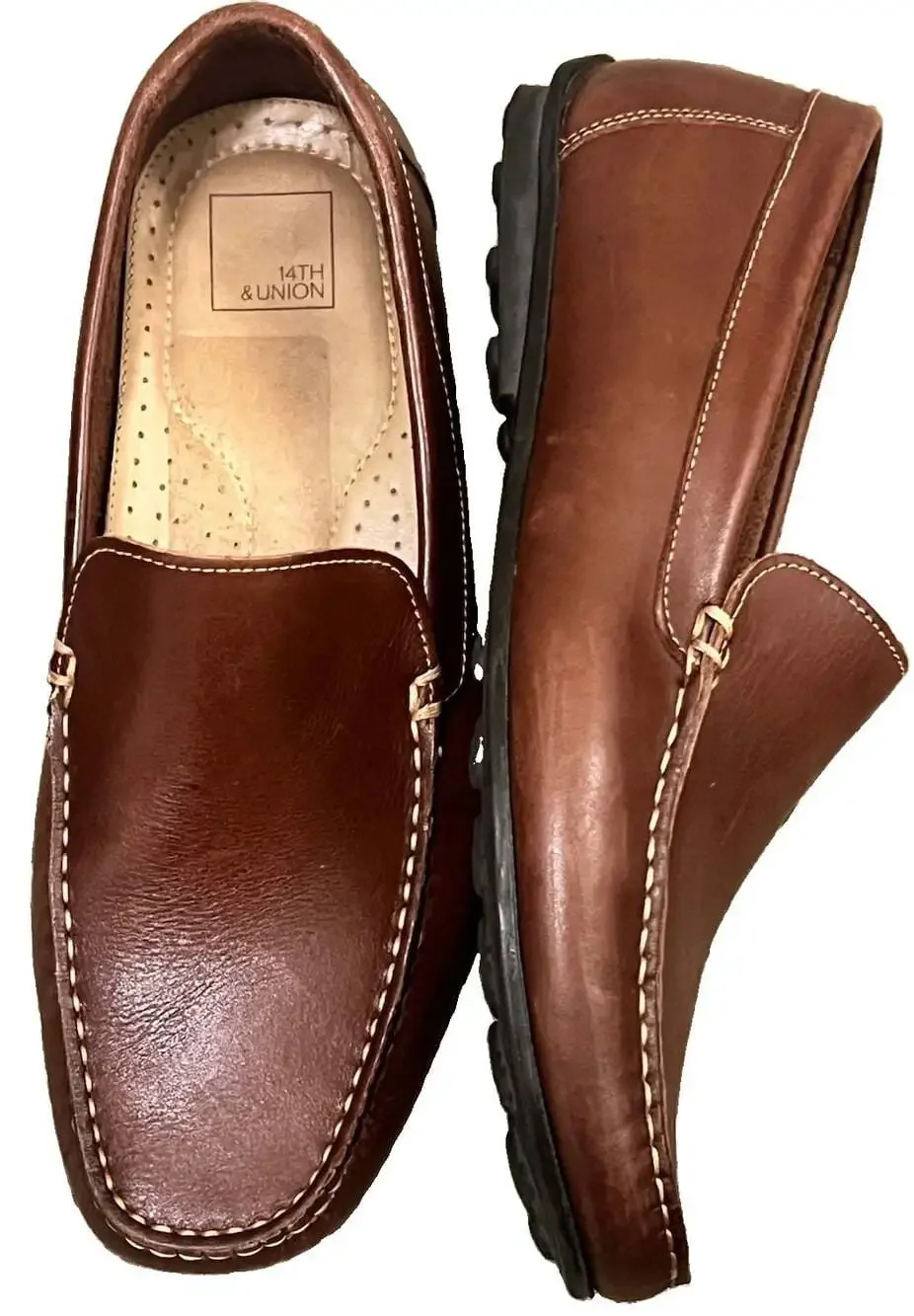14th & Union Men’s Brown Leather Driving Loafers Slip On Moc Toe Shoes Size 9M